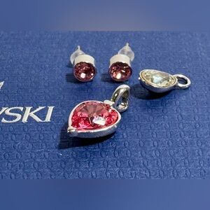 Swarovski Pink and Clear Crystal Jewelry Bundle. Studs, Pendant & Charm